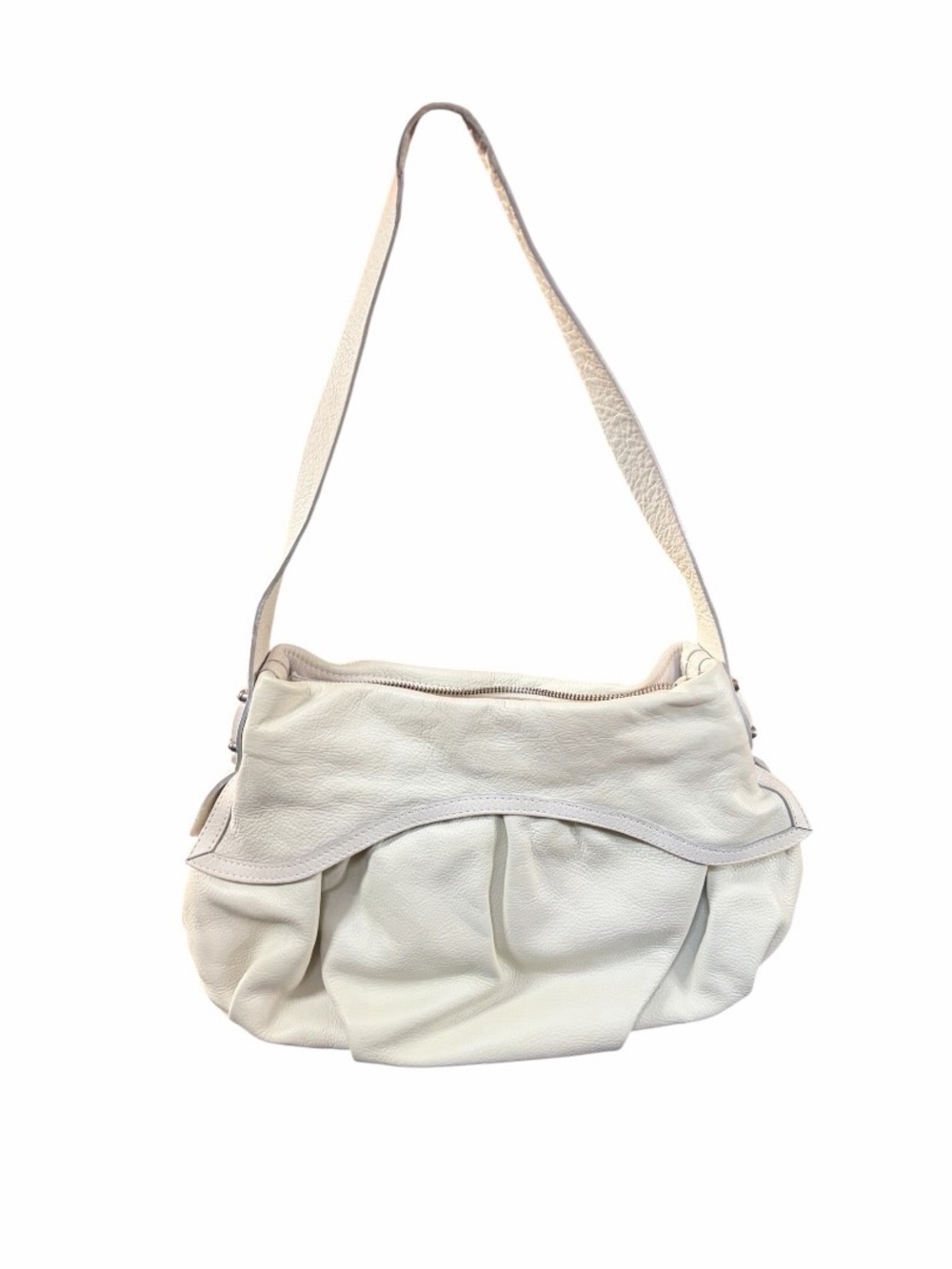 Tentazione Due Cream Leather Pleated Shoulder Bag with Single Strap